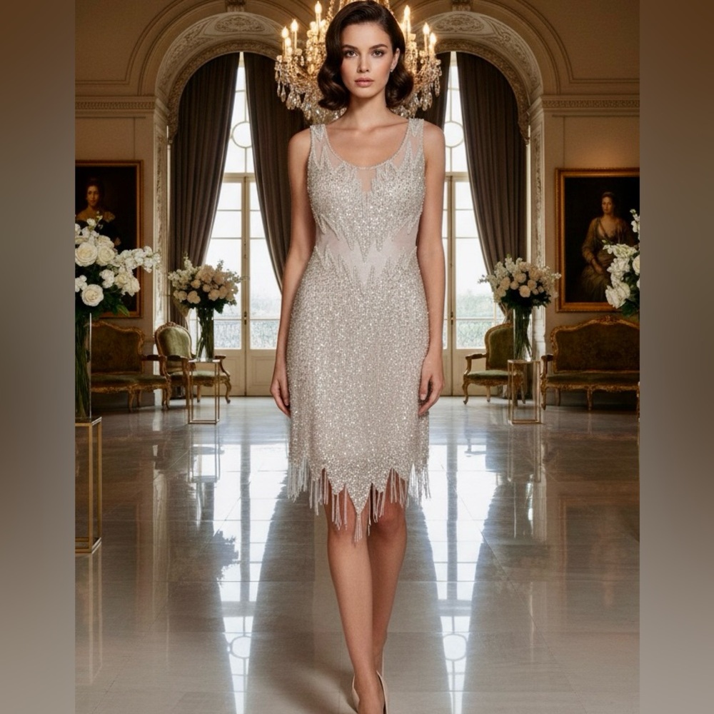 Elegant‎ white hand beaded Sleeveless Dress